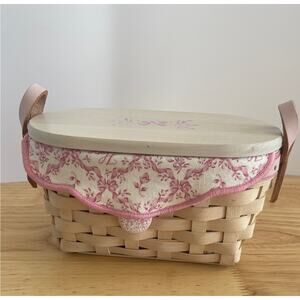 Longaberger 2005 American Cancer Society Basket w/ Lid & Pink Floral Liner